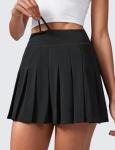 CRZ YOGA Cute Pleated Skirts for Women High Waisted Tennis Golf Skorts with Pockets Casual Athletic Workout Skater Black Small
