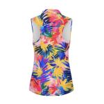 Irisjudy Colorful Palm Leaves Womens Golf Shirt Neon Tropical Plant Polo Sleeveless Quick Dry Tennis Tops Hawaii Palm Leaf Lightweight 1/4 Zip Up Pickleball Polo Tank Tops