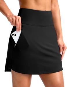 G Gradual 18" Golf Skirts for Women Zipper Pockets Knee Length Skort with Shorts Underneath High Waist Tennis Pickleball, Black, Large