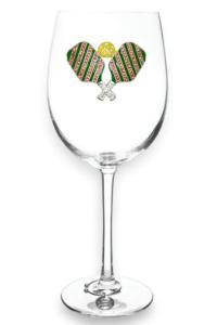 THE QUEENS' JEWELS Pickleball with Paddles Jeweled Stemmed Wine Glass, 21 oz. - Unique Gift for Women, Birthday, Cute, Fun, Not Painted, Decorated, Bling, Bedazzled, Rhinestone