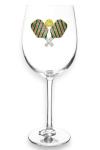 THE QUEENS' JEWELS Pickleball with Paddles Jeweled Stemmed Wine Glass, 21 oz. - Unique Gift for Women, Birthday, Cute, Fun, Not Painted, Decorated, Bling, Bedazzled, Rhinestone