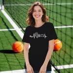 IFQ Pickleball Shirt for Women Heartbeat Pickleball Lover Player T-Shirt Funny Sport Tee Tops Black