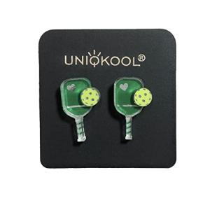 Pickleball Earrings, Handcrafted Studs (Green)
