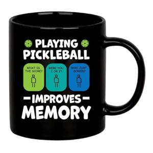 Playing Pickleball Improves Memory Pickleball Ceramic Mug Pickleball Lovers Gifts Coffee Cup 11 oz (Black)