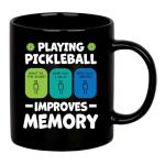 Playing Pickleball Improves Memory Pickleball Ceramic Mug Pickleball Lovers Gifts Coffee Cup 11 oz (Black)