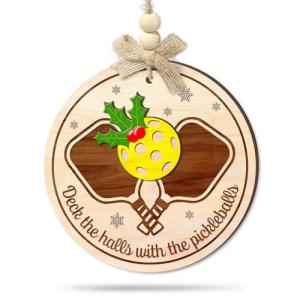 CHOANG Pickleball Christmas Ornament - Funny Wood Holiday Decor for Pickleball Lovers, Paddle and Ball Tree Hanging Gift for Player, Coach, or Team - Sports Xmas Keepsake, 2 Layer Wood