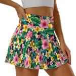 Yaparuogr Tropical Plants Tennis Skirt with Shorts Pockets for Women Lightweight High Waisted Tummy Control Athletic Skort for Pickleball Golf Workout Running,M