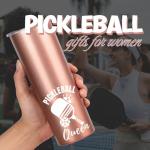 Onebttl Pickleball Gifts for Women, Pickleball Queen, 20 oz Skinny Tumbler with Lid and Straw, Rose Gold