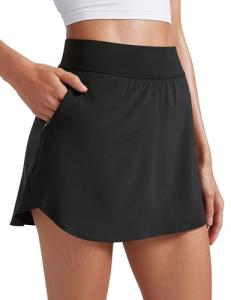 CRZ YOGA Dolphin Golf Skirts for Women A Line High Waisted Casual Athletic Mini Tennis Pickleball Skort with Zipper Pocket Black Small