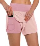 Ksmien Women's 2 in 1 Running Shorts - Lightweight Athletic Workout Gym Yoga Shorts Liner with Phone Pockets Pink