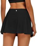 Stelle Women Tennis Skirt Golf Skorts Athletic High Waisted with Pockets Inner Shorts Sport Workout Pleated Pickleball (Black-Nylon, Small)