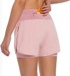 Ksmien Women's 2 in 1 Running Shorts - Lightweight Athletic Workout Gym Yoga Shorts Liner with Phone Pockets Pink