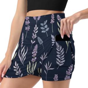 iiceop Lavender Plants Skorts for Women with Pockets Skirt with Shorts Underneath High Waisted Golf Tennis Skorts for Women for Running Workout Pickleball 2XL