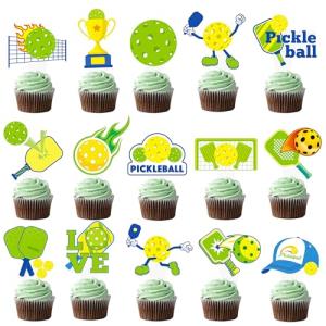 48Pcs Pickleball Cupcake Toppers Pickleball Birthday Party Decorations Pickleball Theme Cupcake Decorations for Pickleball Themed Birthday Party Baby Shower Supplies