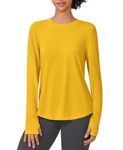 PINSPARK Workout Tops for Women Soft Long Sleeve UPF 50+ Quick Dry Lightweight Soft T Shirts Casual Pickleball Hiking Tops,Yellow Large