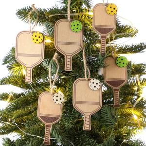 Soulchen 6 Pcs Dinkball Christmas Ornaments Dinkball Lover Gifts Wooden Christmas Tree Hanging Decorations for Sports Ornaments Gifts for Family Friends Teacher