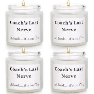 Coach Gifts Thank You Gifts for Coach Funny Gift for Women Men Coach's Last Nerve Candle Gift for Cheer Volleyball Swim Basketball Baseball Cool Coach Present (4pcs, White)