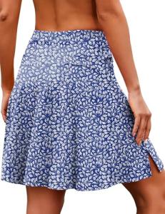 COOrun Tennis Skirts Womens Built-in Shorts Elastic Sports Golf Skorts with Pockets Knee Length Side Slit Blue Floral XL