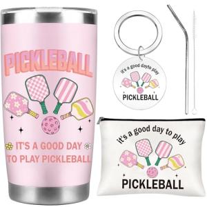 CRASHOT Pickleball Gifts for Women, Gifts For Pickleball Lovers, Includes 20 oz Tumbler, Keychain & Makeup Bag, Thanksgiving Christmas Birthday Present for Mom Daughter Friends Team