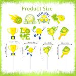 36 Pcs Pickleball Cupcake Toppers Party Decorations, Funny Paddle and Ball Sports Theme Cupcake Toppers for Birthday or Tournament, Green and Yellow Pickleball Party Supplies (9 Designs)