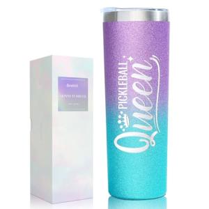 Onebttl Pickleball Gifts for Women, Gifts for Pickleball Lovers, Pickleball Accessories, 20 oz Stainless Steel Skinny Tumbler with Lid, Pickleball Queen (Purple)