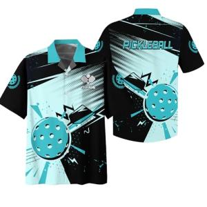 Print Pickle Hawaii Shirt for Pickleball Player Custom Name Button Shirt with Pastel Blue Faded Paint Pattern Graphic 4XL