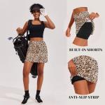 Ekouaer Golf Skirts for Women Tennis Skort Inner Shorts Pocket 16" Athletic Skirt Pickleball Skorts Running Workout,Leopard Large