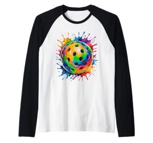 Colorful Pickleball Paint Splash Ball Raglan Baseball Tee
