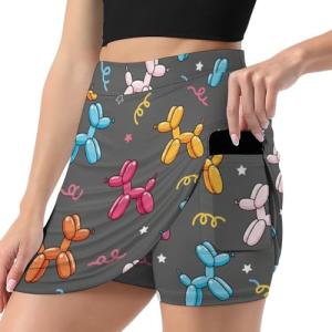 iiceop Colorful Dog Balloon Skorts for Women with Pockets Skirt with Shorts Underneath High Waisted Golf Tennis Skorts for Women for Running Workout Pickleball 2XL