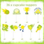 36 Pcs Pickleball Cupcake Toppers Party Decorations, Funny Paddle and Ball Sports Theme Cupcake Toppers for Birthday or Tournament, Green and Yellow Pickleball Party Supplies (9 Designs)