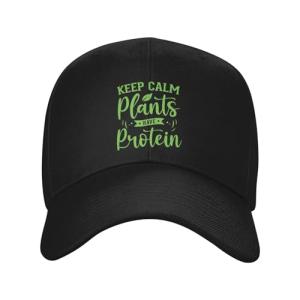Keep Calm Plants Have Protein Pickleball Hat for Mens Vegan Cute Baseball Hat Black