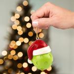 Needzo Pickleball Christmas Ornament, Festive Holiday Tree Decoration, Pickle Ball Lover Gift, 2.5 Inches (Yellow with Santa Hat)