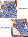 COOrun Tennis Skirts Womens Built-in Shorts Elastic Sports Golf Skorts with Pockets Knee Length Side Slit Blue Floral XL