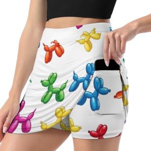 iiceop Birthday Balloon Dog Skorts for Women with Pockets Skirt with Shorts Underneath High Waisted Golf Tennis Skorts for Women for Running Workout Pickleball M