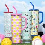 Swig Life 30oz Mega Mug, 30 oz Tumbler with Handle and Straw, Cup Holder Friendly, Dishwasher Safe, Extra Large Insulated Tumbler, Stainless Steel Water Bottle (Pickleball)