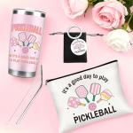 CRASHOT Pickleball Gifts for Women, Gifts For Pickleball Lovers, Includes 20 oz Tumbler, Keychain & Makeup Bag, Thanksgiving Christmas Birthday Present for Mom Daughter Friends Team