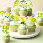 36 Pcs Pickleball Cupcake Toppers Party Decorations, Funny Paddle and Ball Sports Theme Cupcake Toppers for Birthday or Tournament, Green and Yellow Pickleball Party Supplies (9 Designs)