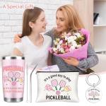 CRASHOT Pickleball Gifts for Women, Gifts For Pickleball Lovers, Includes 20 oz Tumbler, Keychain & Makeup Bag, Thanksgiving Christmas Birthday Present for Mom Daughter Friends Team