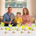 36 Pcs Pickleball Cupcake Toppers Party Decorations, Funny Paddle and Ball Sports Theme Cupcake Toppers for Birthday or Tournament, Green and Yellow Pickleball Party Supplies (9 Designs)