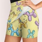 iiceop Cartoon Balloon Dog Giraffe Skorts for Women with Pockets Skirt with Shorts Underneath High Waisted Golf Tennis Skorts for Women for Running Workout Pickleball 2XL