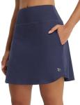baleaf Women's 18" Tennis Skorts Skirts Knee Length with Liner Shorts High Waisted Golf Pickleball Athletic with Pockets Navy Blue M