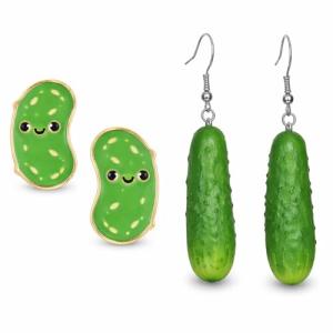 Dovbuqu 2 PCS Pickle Earrings for Women, Cute Pickle Jewelry, Fun Pickleball Earrings and Necklace, Unique Pickle Accessories for Everyday Wear, Lightweight and Comfortable Design