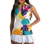 Irisjudy Colorful Monstera Womens Golf Shirt Hawaii Monstera Leaves Polo Sleeveless Quick Dry Tennis Tops Tropical Plant Leaf Lightweight 1/4 Zip Up Pickleball Polo Tank Tops