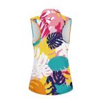 Irisjudy Colorful Monstera Womens Golf Shirt Hawaii Monstera Leaves Polo Sleeveless Quick Dry Tennis Tops Tropical Plant Leaf Lightweight 1/4 Zip Up Pickleball Polo Tank Tops