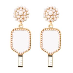 Pickleball Earrings Resin Green Pink Cut Pickleball Racket Dangling Earrings Sports Fans Jewelry Favor Gift - Pickleball Jewelry - Pickleball Earrings For Women (White-White)