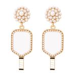 Pickleball Earrings Resin Green Pink Cut Pickleball Racket Dangling Earrings Sports Fans Jewelry Favor Gift - Pickleball Jewelry - Pickleball Earrings For Women (White-White)