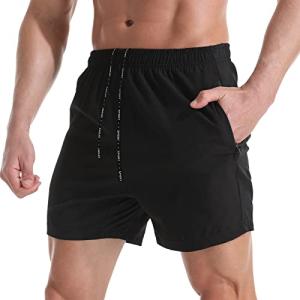 VPOS Gym Shorts for Men 5 Inch - Lightweight Mens Athletic Shorts Quick Dry Workout Running Shorts with Zipper Pockets (Black, Medium)
