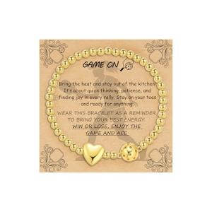 BydGxy Softball Volleyball Soccer Basketball Football Tennis Pickleball Stretchy Beaded Bracelet for Women, 14K Gold Plated Sports Jewelry Gifts for Her, with Inspirational Card (Pickleball)