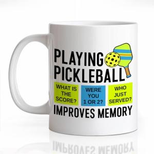 LAGZDFC Playing Pickleball Improves Memory Ceramic Coffee Mug for Women Men, Funny Pickleball Gifts Paddle Ball Player Gifts for Coach Dad Mom Uncle Aunt, Pickleballs Lover Present