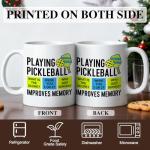 LAGZDFC Playing Pickleball Improves Memory Ceramic Coffee Mug for Women Men, Funny Pickleball Gifts Paddle Ball Player Gifts for Coach Dad Mom Uncle Aunt, Pickleballs Lover Present